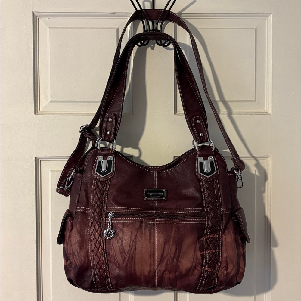 Angel Barcelo Burgundy Hobo Shoulder Bag - Picture 7 of 14